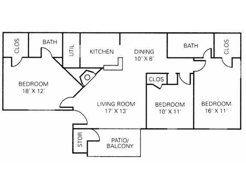 Floor Plan - 3BR - 2BA - 1157